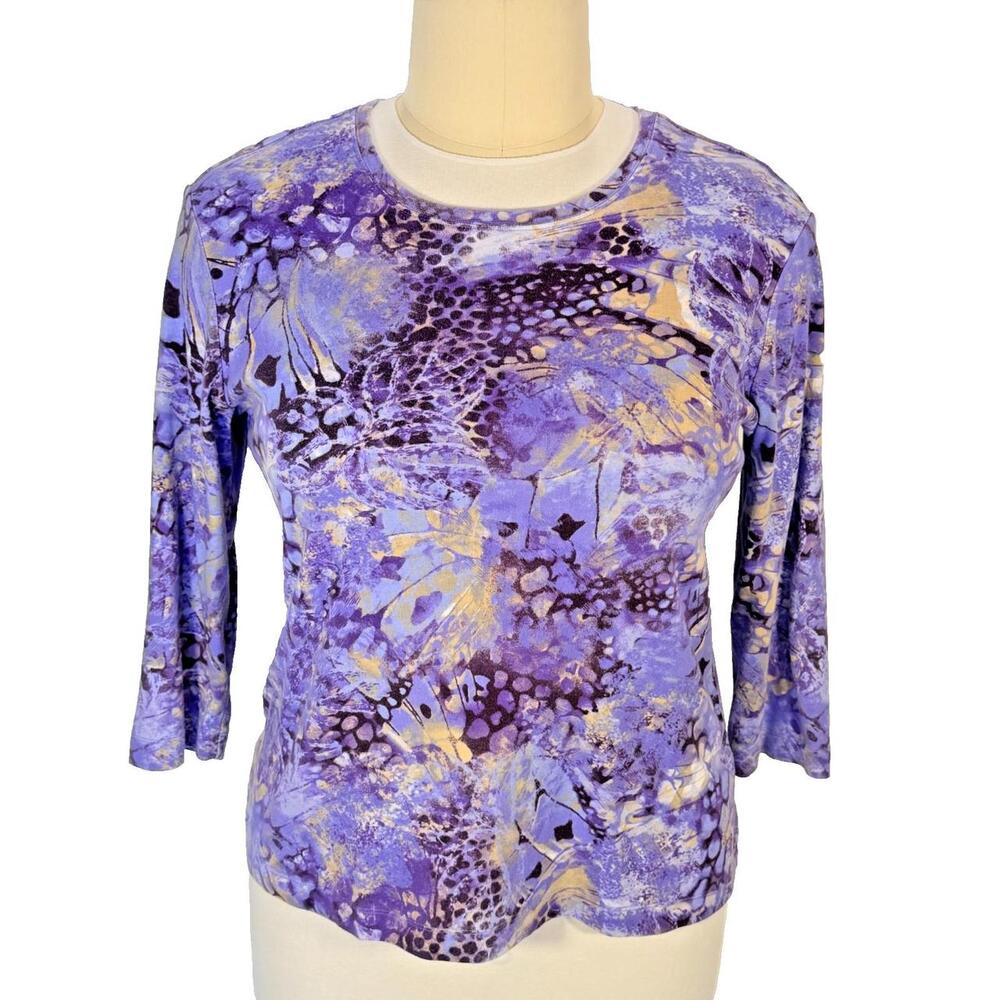 Top Women XL Purple Abstract Knit Cotton Relaxed